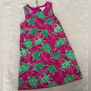 Tommy Bahama Pink and Green Turtle Print Cotton Shift Dress - Girls Size 10